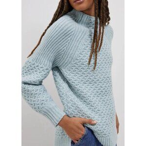 Anthropologie Sweater Womens  Blue Green Mock Tunic Fisherman Alpaca Chunky XS